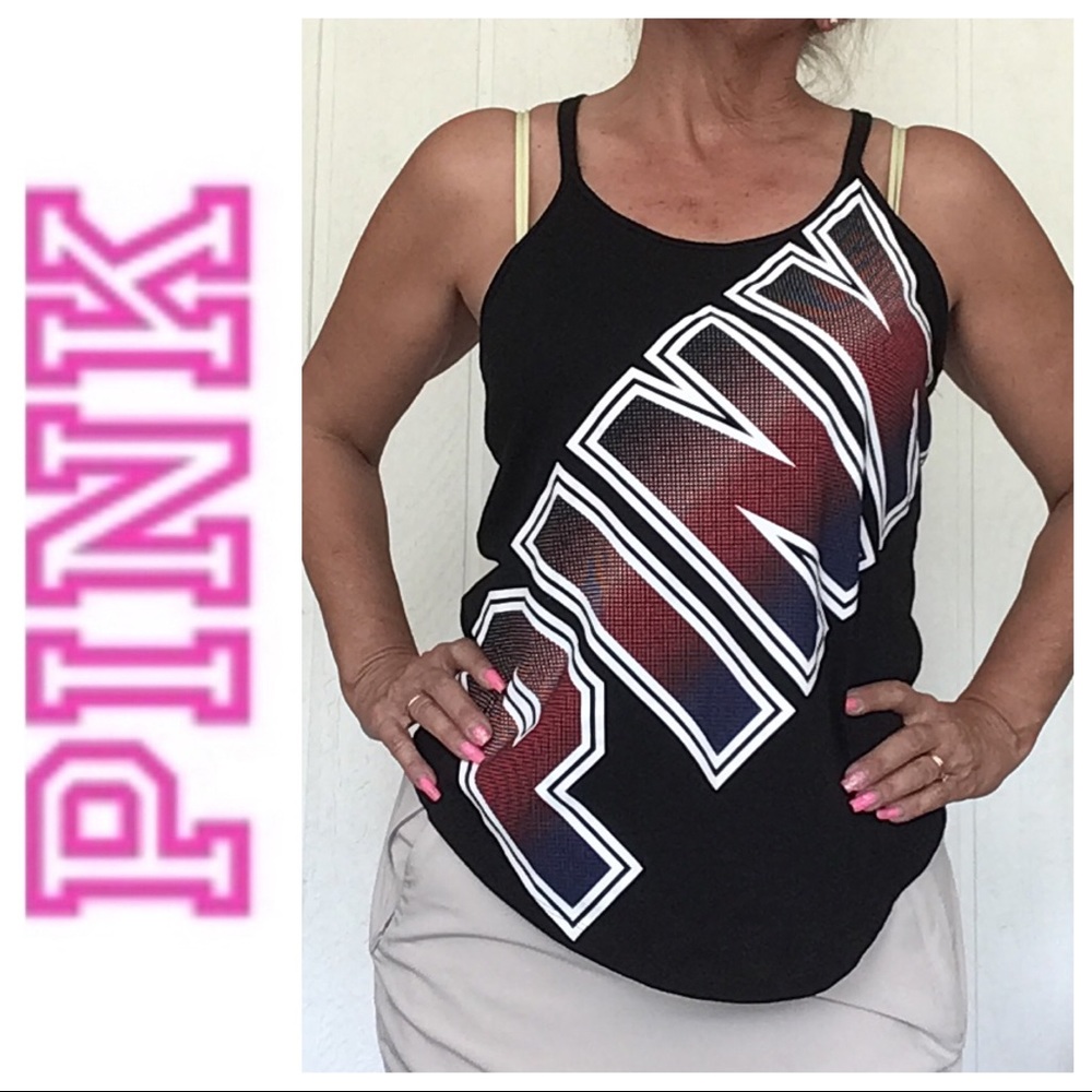 VICTORIAS SECRET PINK BLACK CROSS BACK TANK TOP SMALL